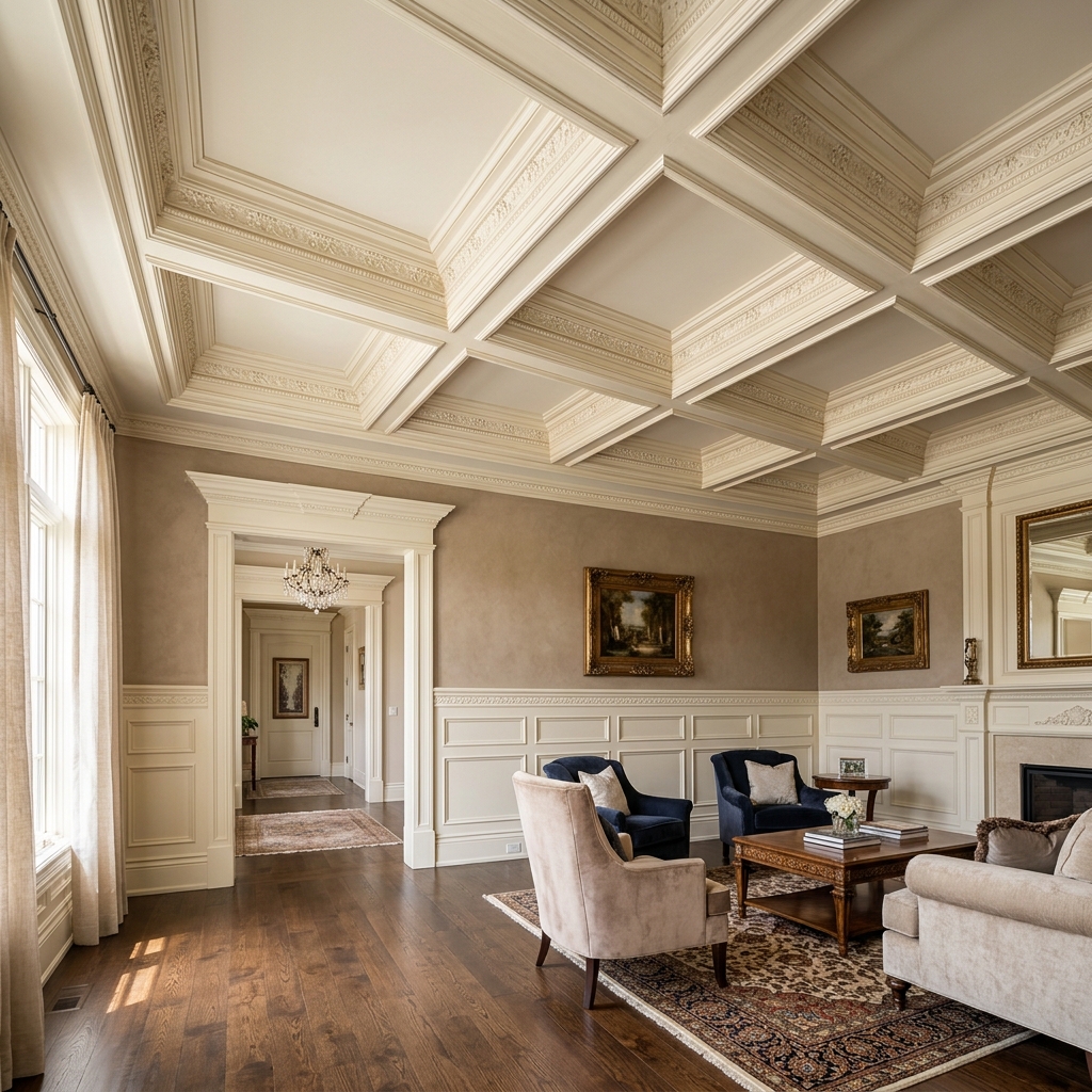 Professional interior painting and trim work in a luxury living room