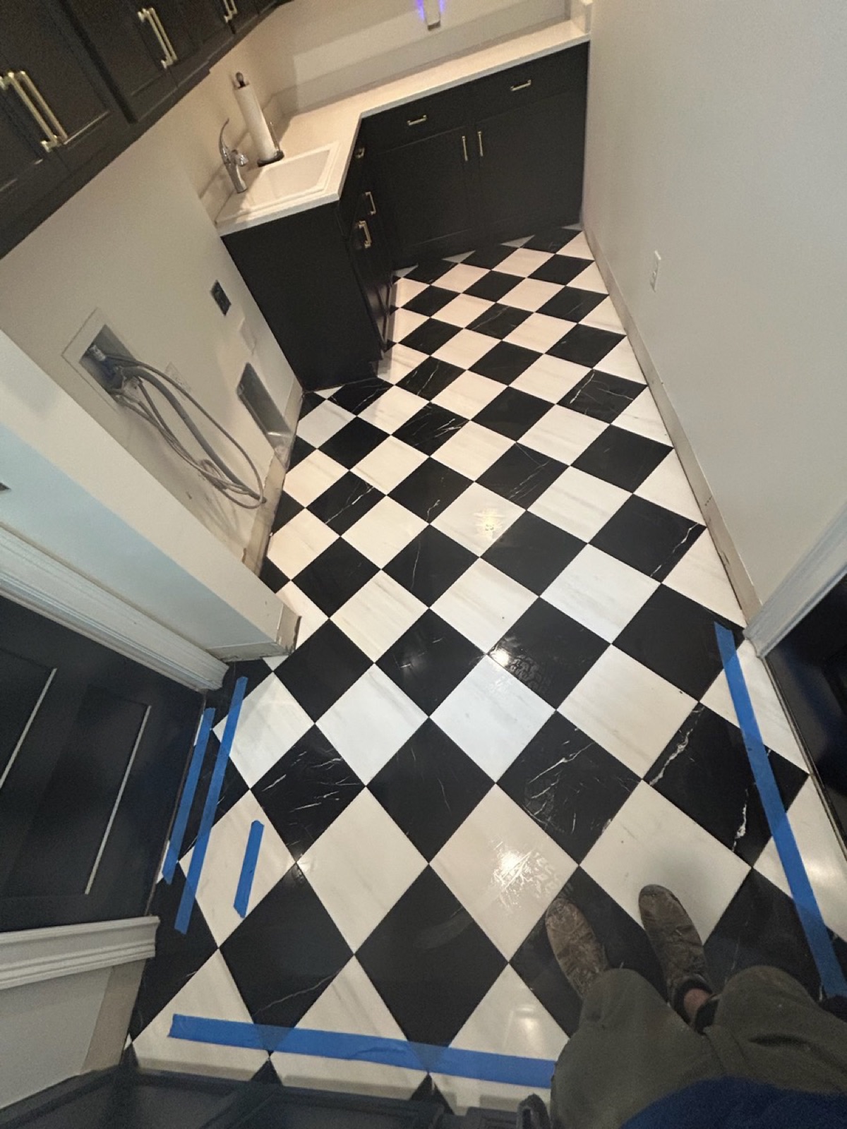 Black and white marble checkerboard floor